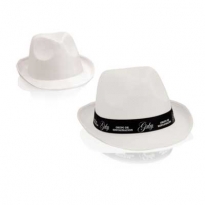 Jugendlicher Strohhut in der Farbe Wei - Fedora-Style mit Druck auf dem Hutband.