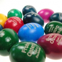 Eier mit Logo Laserung, Logo-Eier, bunte Eier mit Bedruckung
